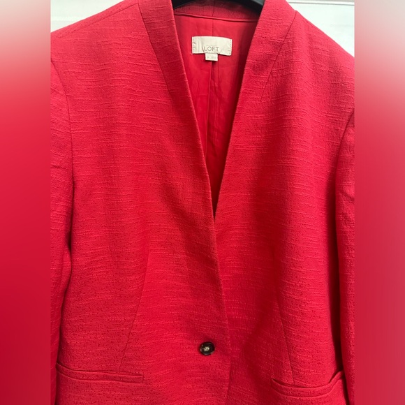 Loft Red Textured Collarless Blazer - Picture 5 of 9
